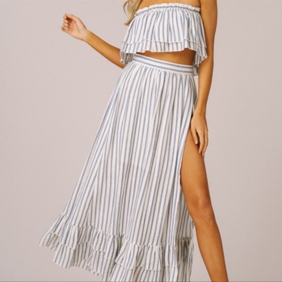 🌸2 Pc. Set🌸Listicle Striped Layered Crop Top & Maxi Skirt Set. - Picture 6 of 15